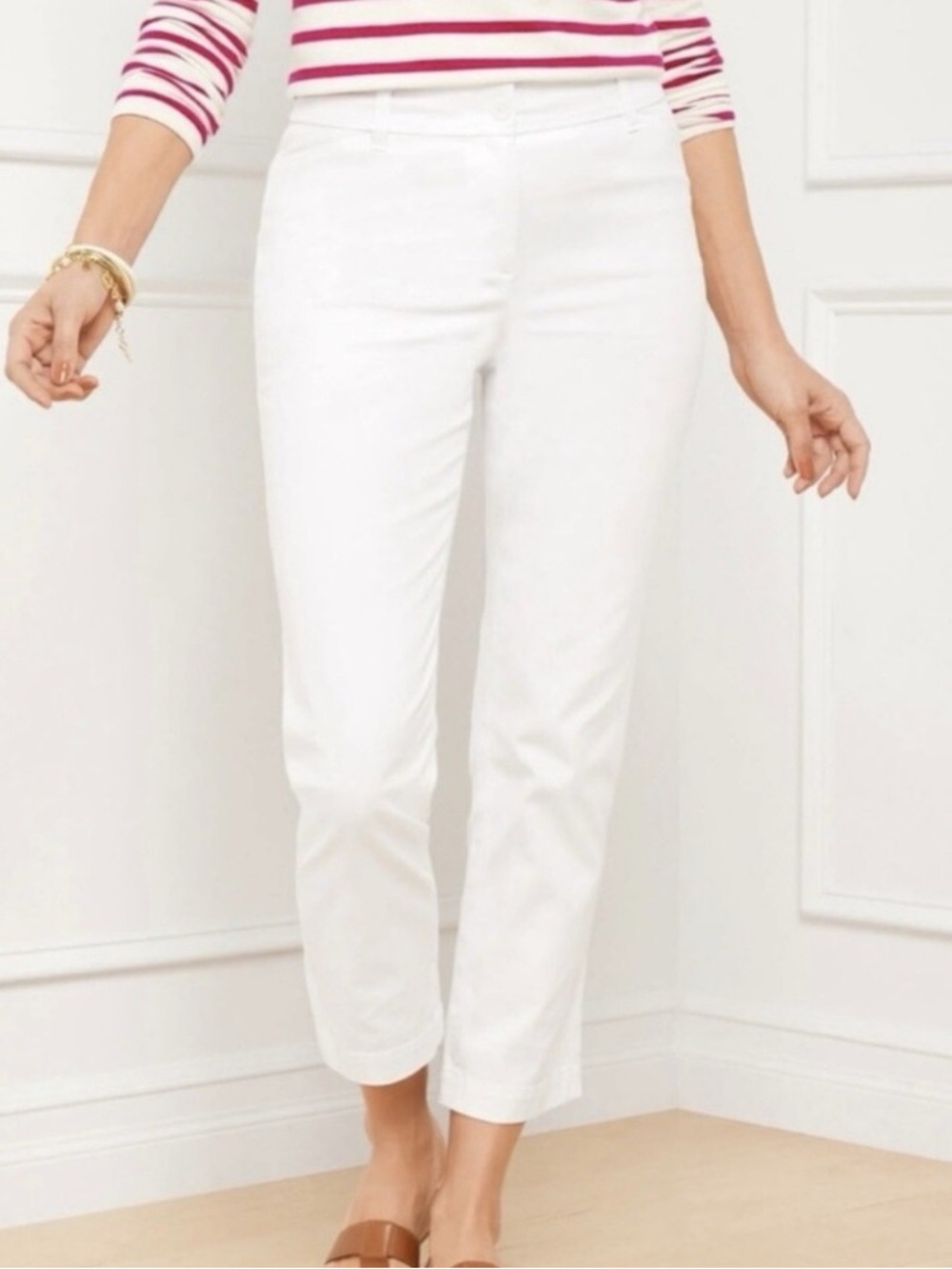 Talbots Slim Perfect Crop Pant Size 6 White Mid Rise Cotton Stretch